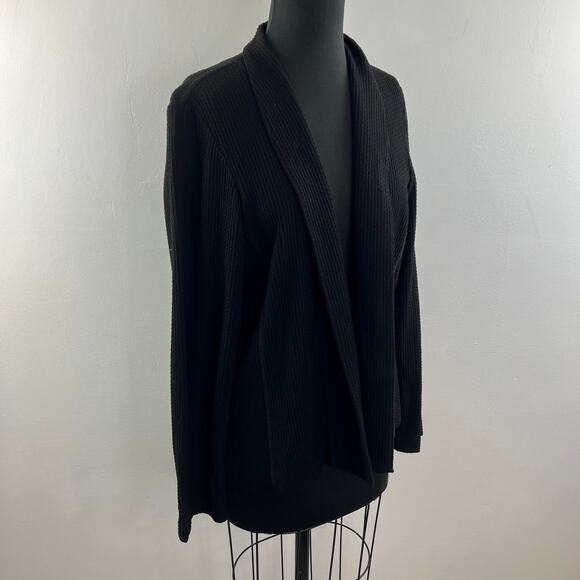 EILEEN FISHER Black Dottie Luck Cotton Open Front Cardigan Blazer Sweater S M? - Picture 2 of 7